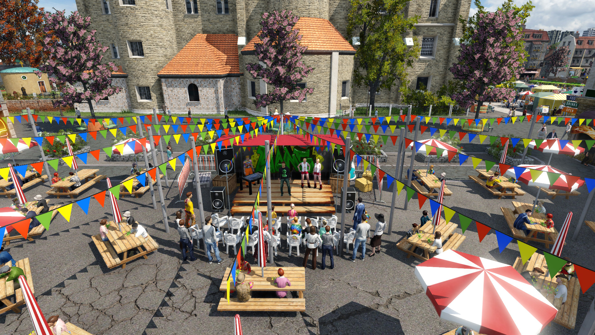 Food square with live music. // Lebensmittelquadrat mit Live-Musik.
