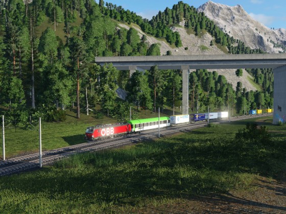 Grob von der realen Brennerbahn inspirierte Alpinenkarte: