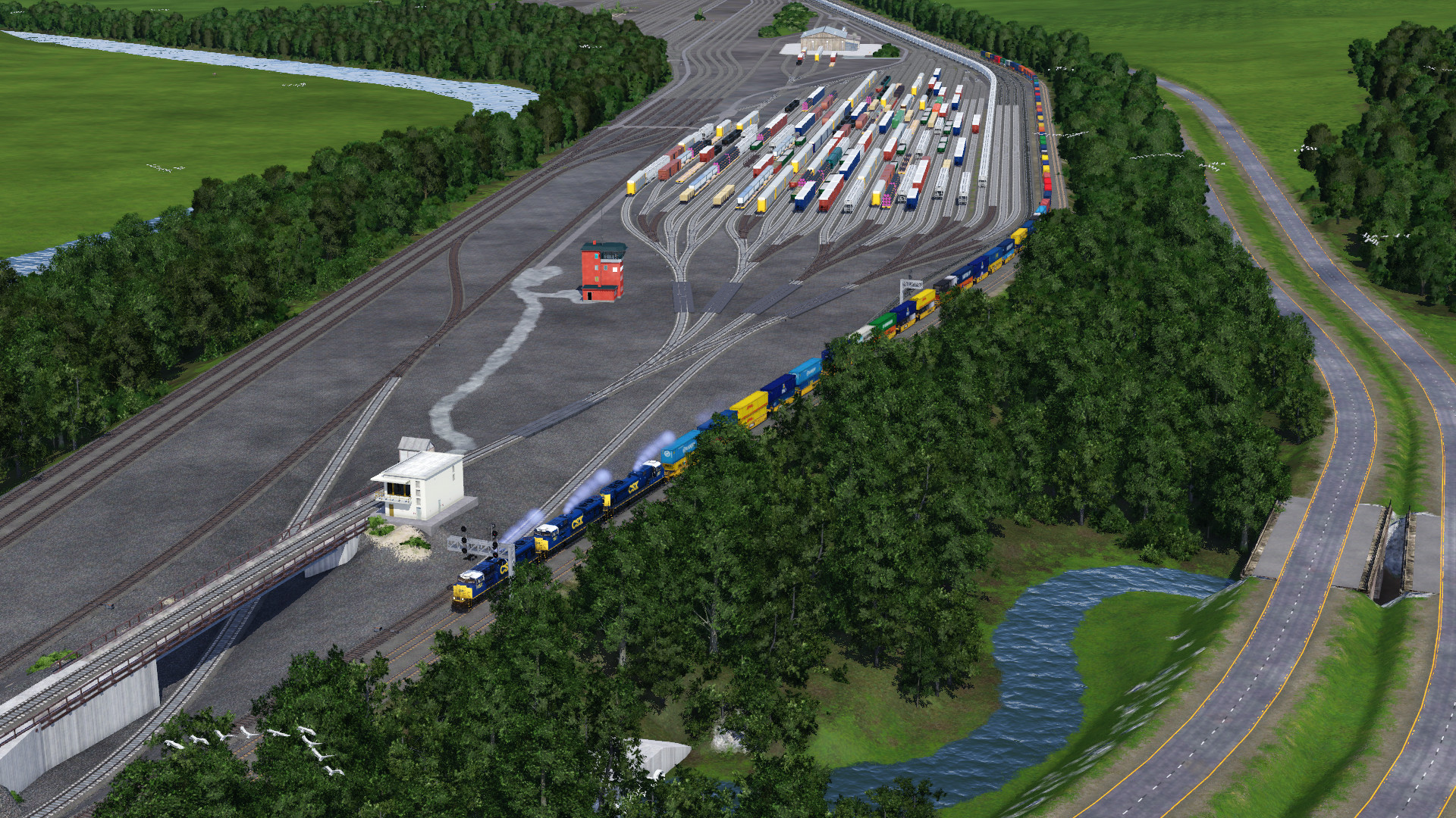 CSX-Containerzug umfährt den Rangierbahnhof