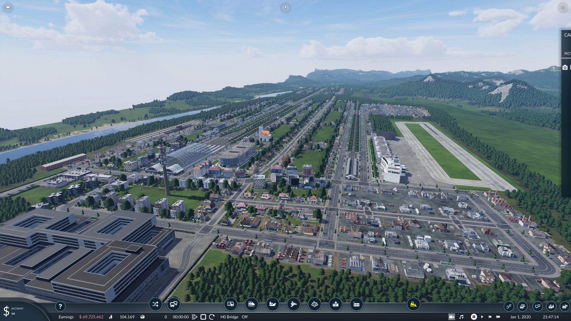 Sicht auf den Flughafen der ersten Stadt