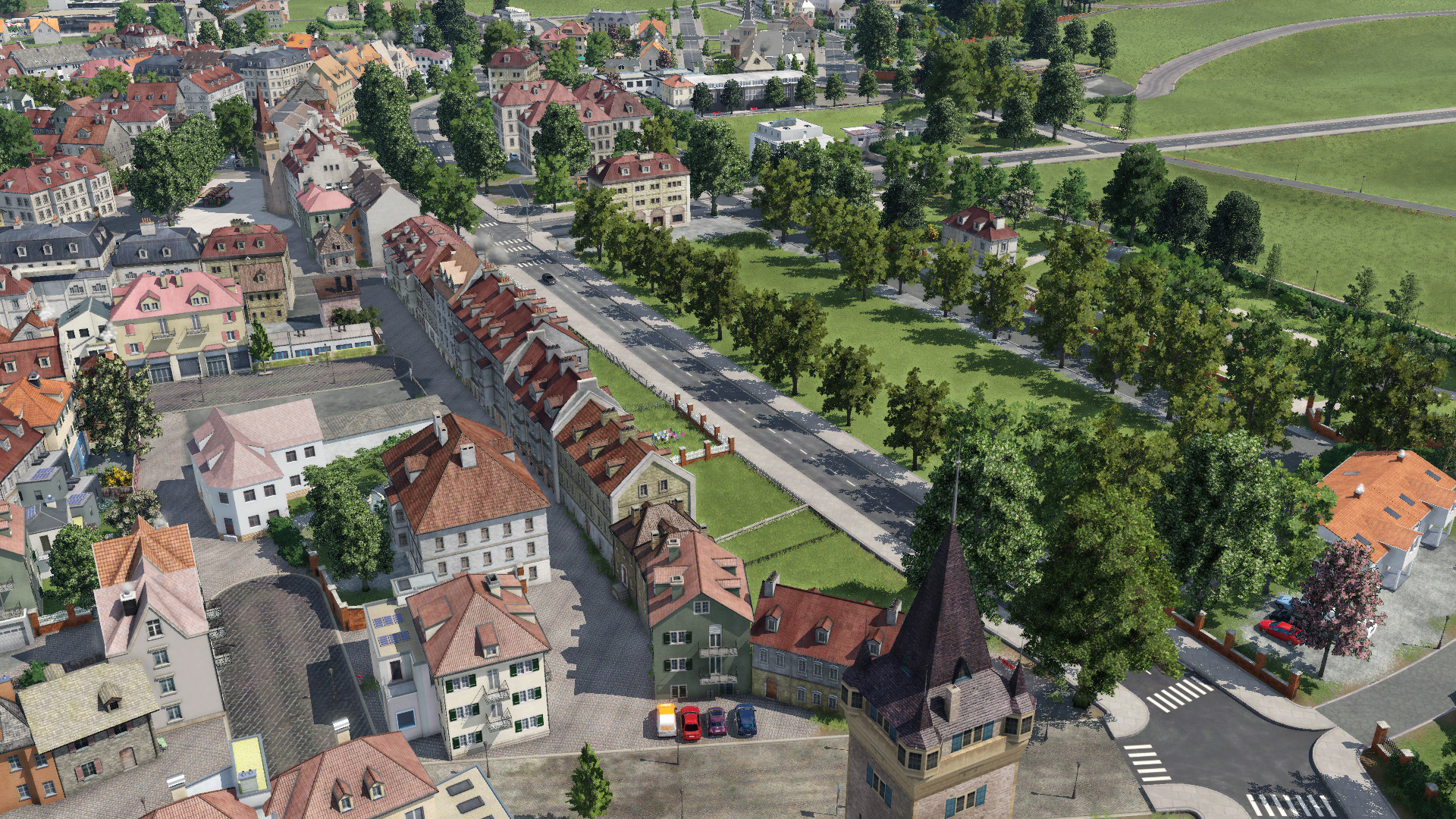 Teilansicht von Süden nach Norden über die Altsstadt und den Grüngürtel.