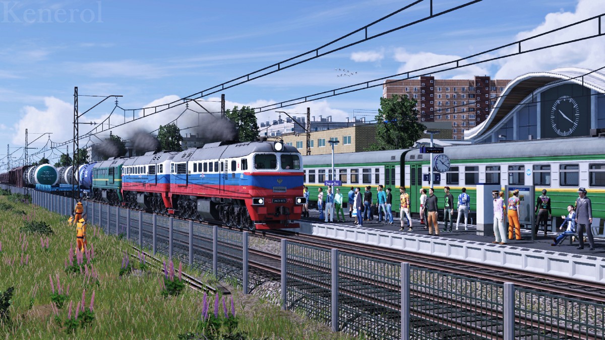 2M62U-0025/0133B passes through Velikiye Luki station along the main track.