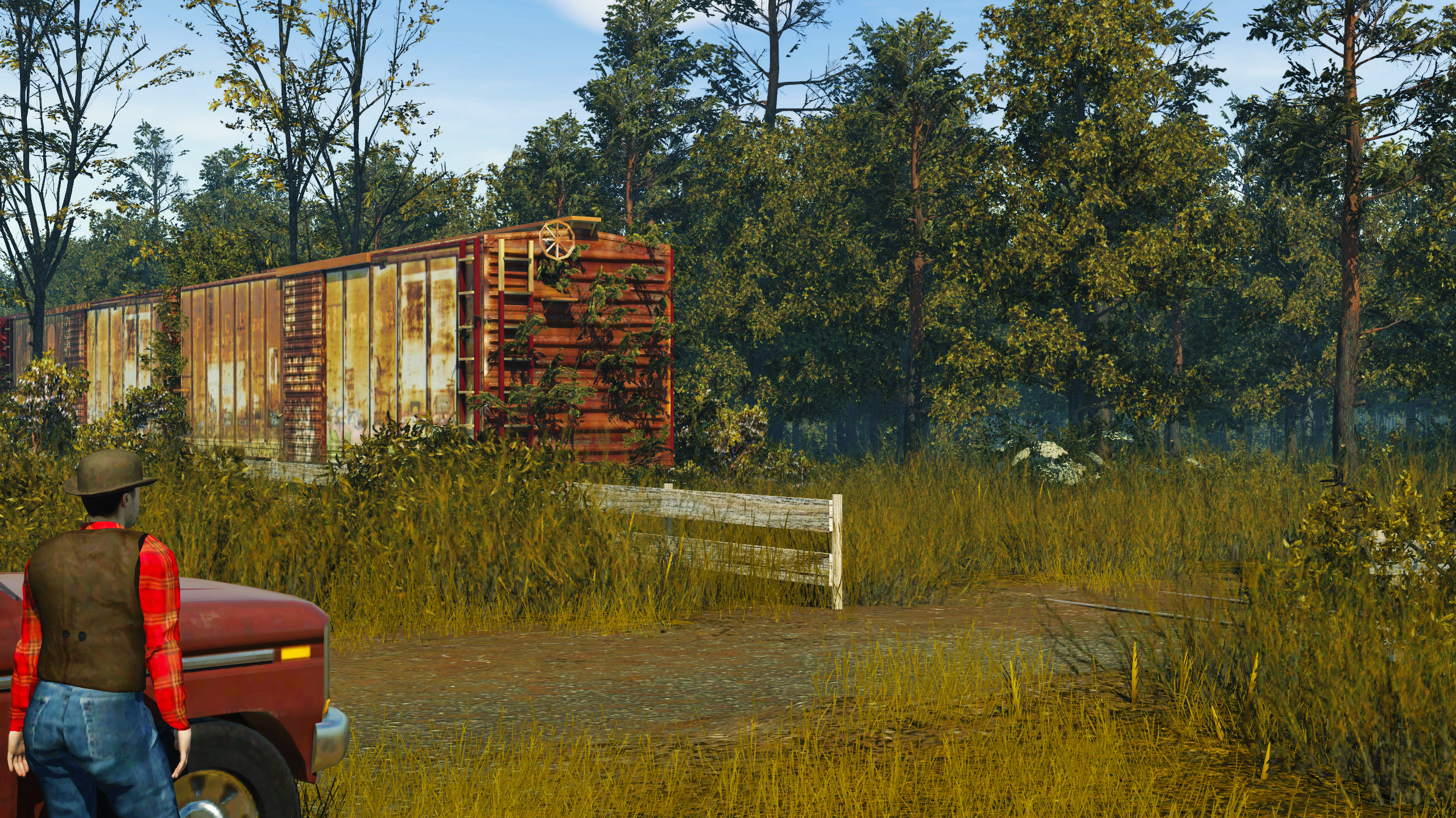 Abandoned wagons near fields.