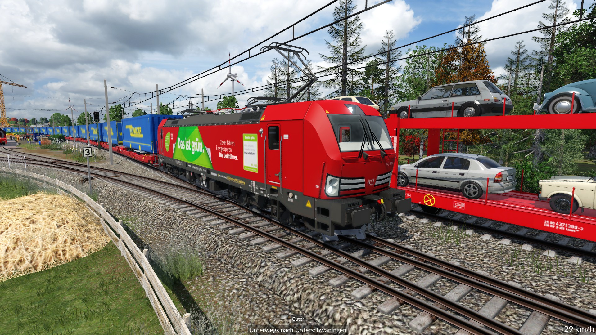BR 193 Das ist Grün mit LKW Walter Ganzzug