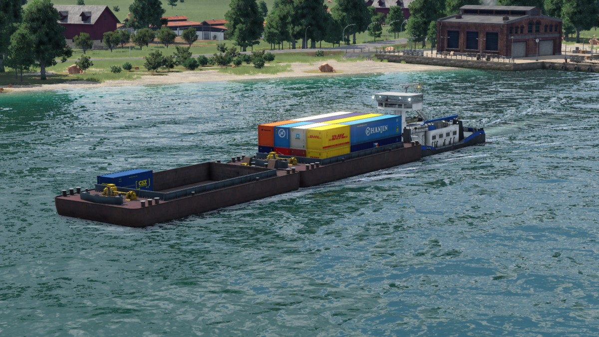 Containerschubbot unterwegs zum Hafen