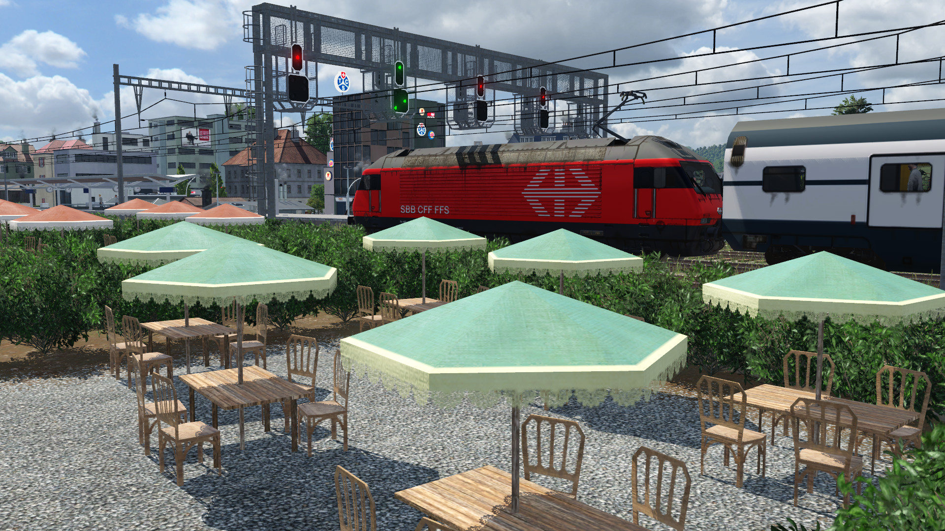 Im leeren Restaurant mit Bahnblick