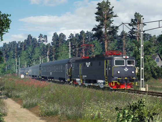 A regional train through the woods