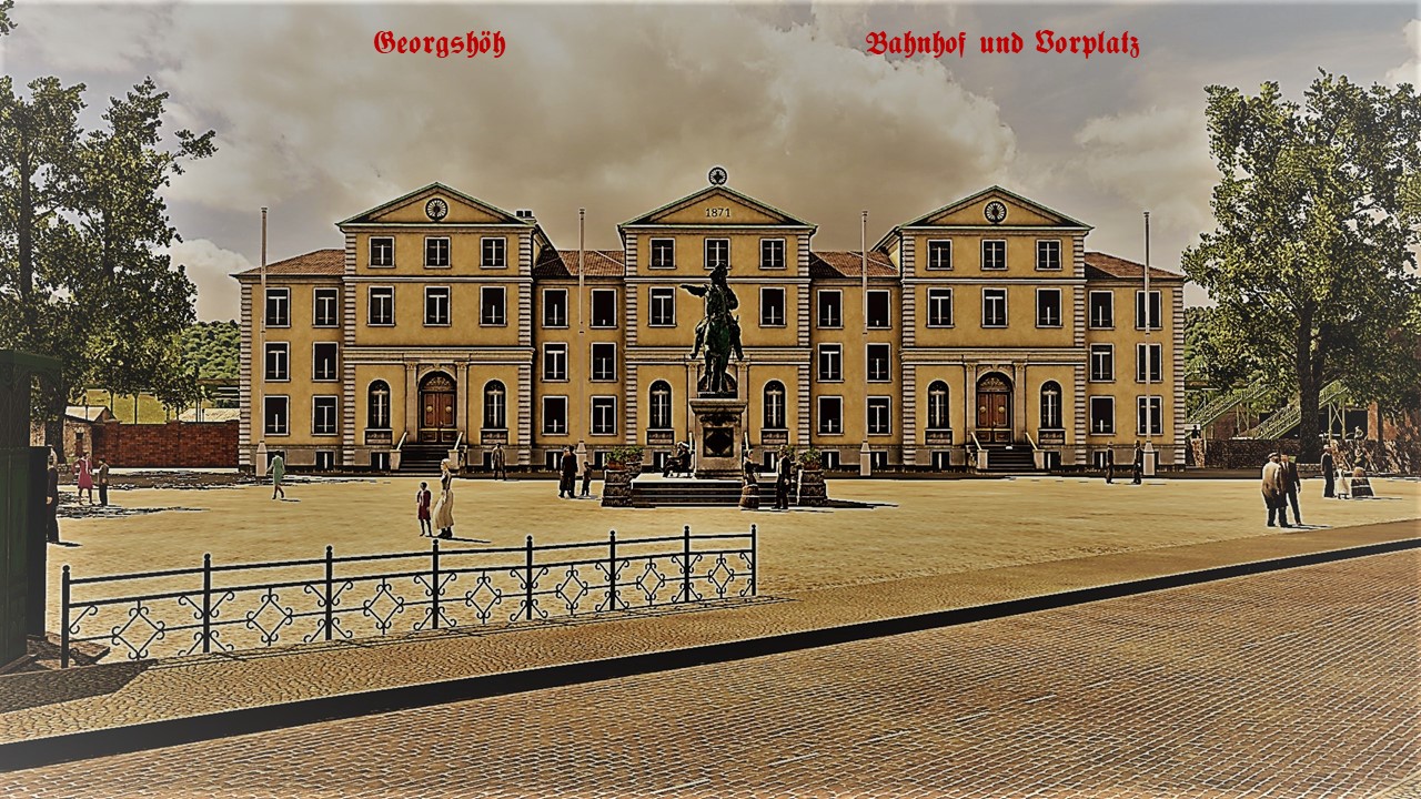 Bahnhof und Vorplatz in Georgshöh - Postkarten-Stil