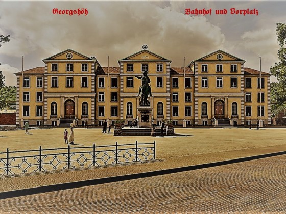 Bahnhof und Vorplatz in Georgshöh - Postkarten-Stil