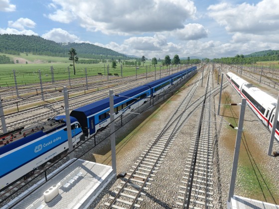 Railjet fährt in den neuen Bahnhof