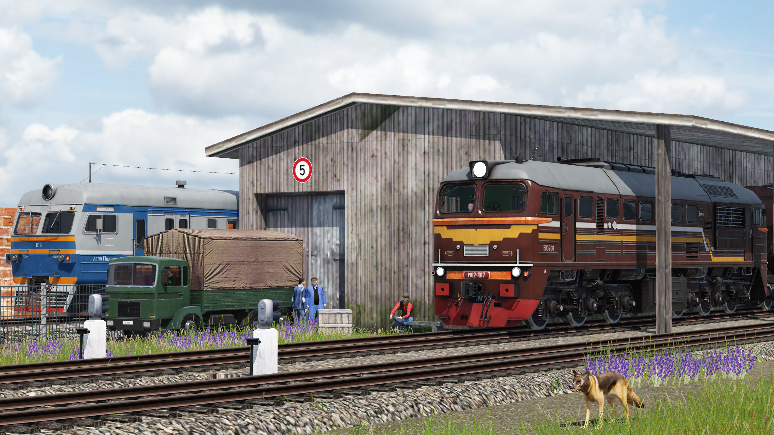 A view of the unloading track workers.