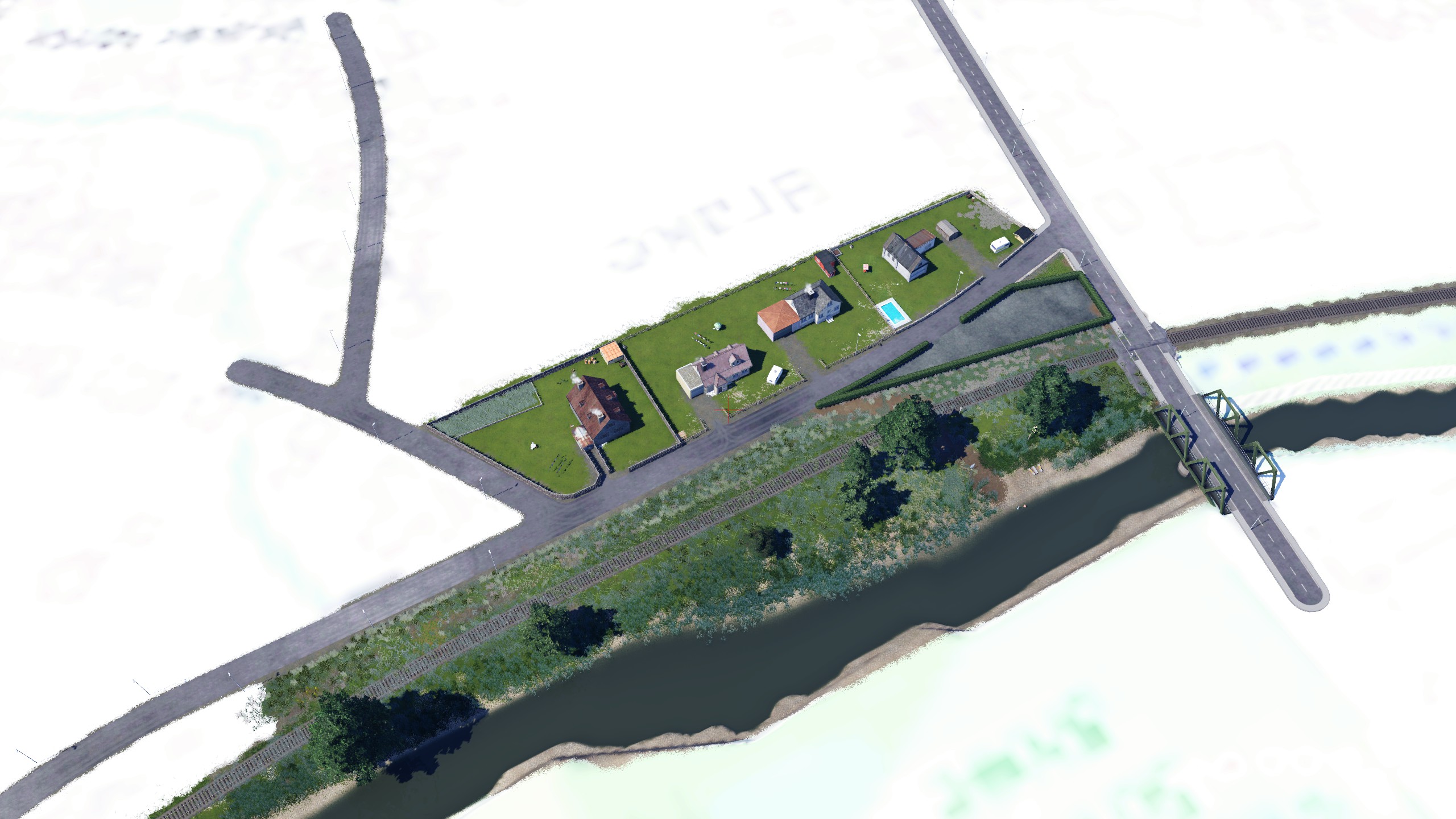 Weiterbau in der Gegend Lüttfeld (der Schönbau ist rein fiktiv, die Straßen, Flüsse, Schienen usw. sind aber wie in Realität)