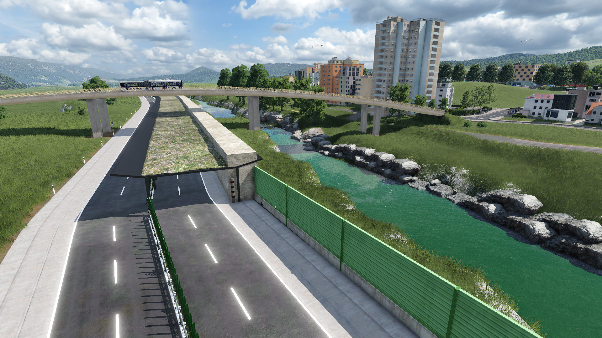 A Welle Bus auf der Brücke sicht auf das neue Wigger Flussbett.