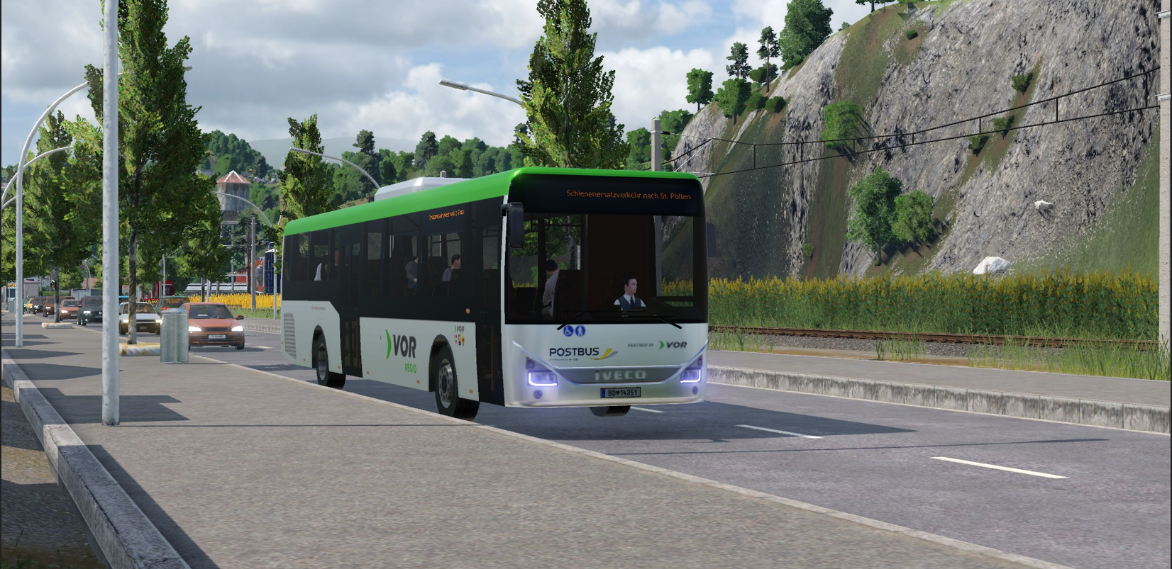 Der Schienenersatzverkehrbus auf dem Weg nach St. Pölten