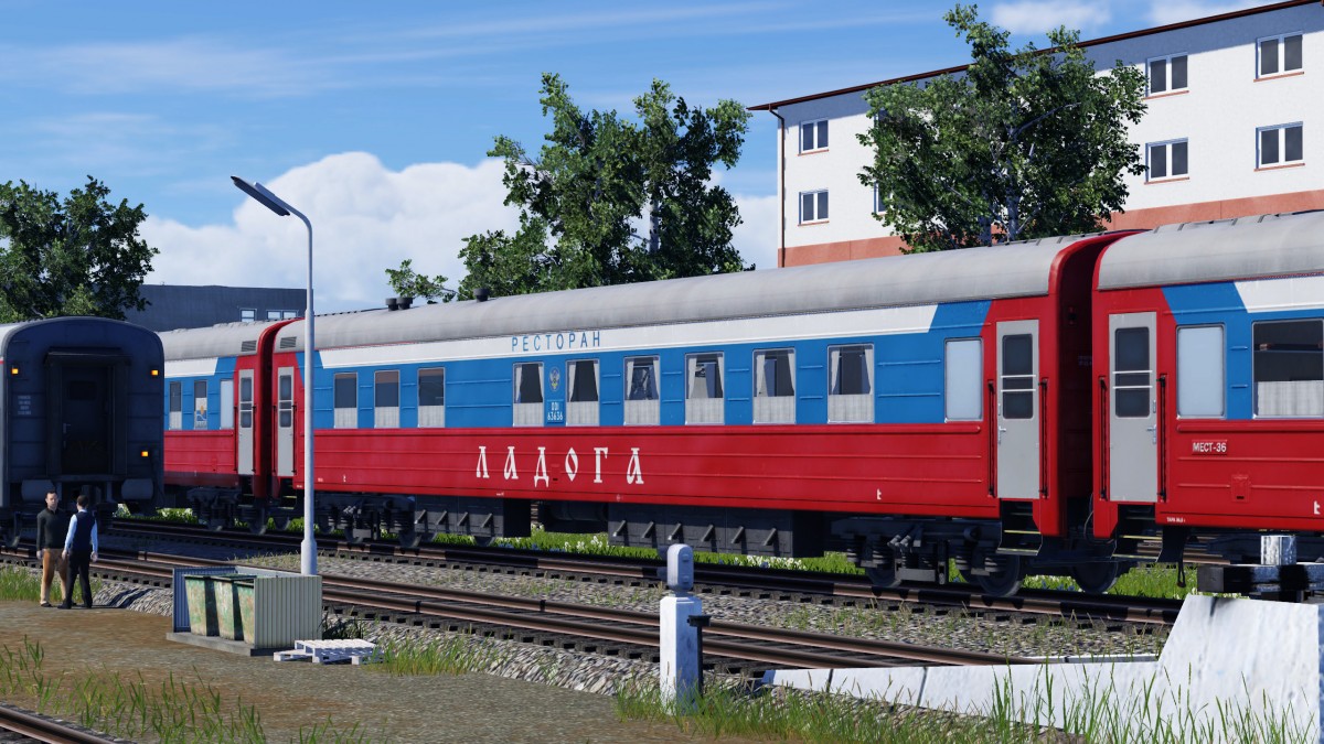 Branded train "Ladoga", leaving the park tracks.