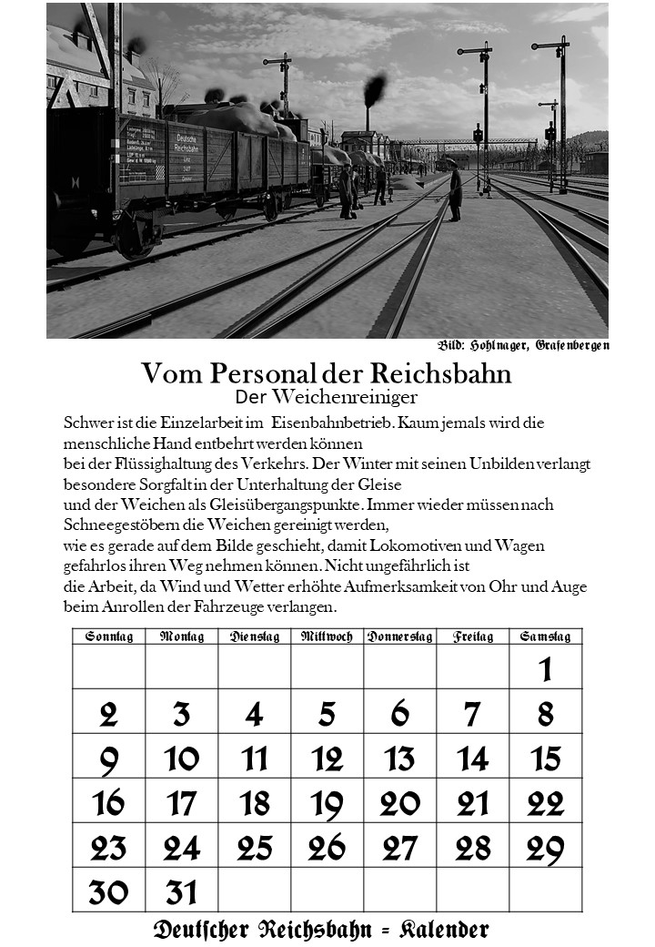 Reichsbahn-Kalender Januar