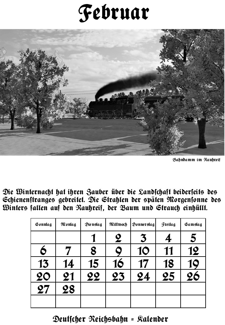 Reichsbahn-Kalender Februar