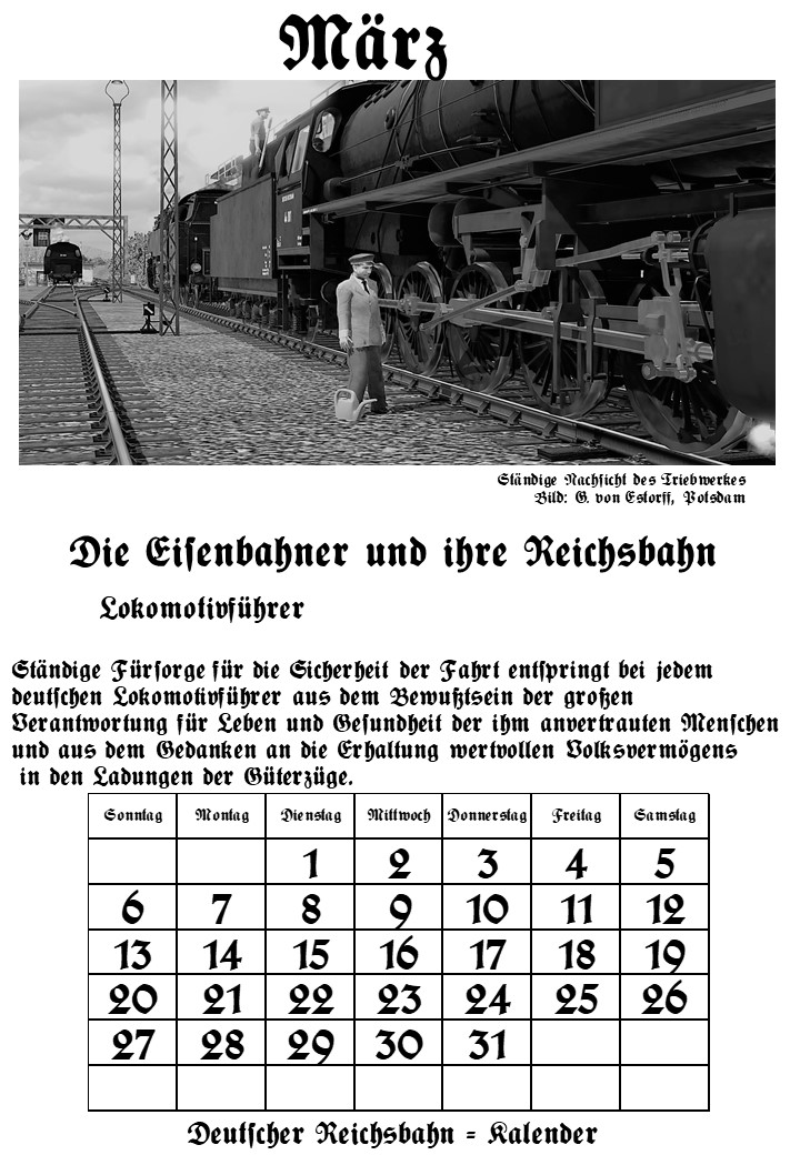 Reichsbahn-Kalender März