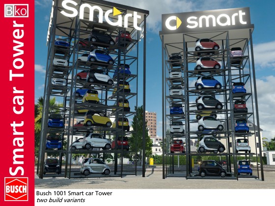 Smart City Coupe and Smart car Tower