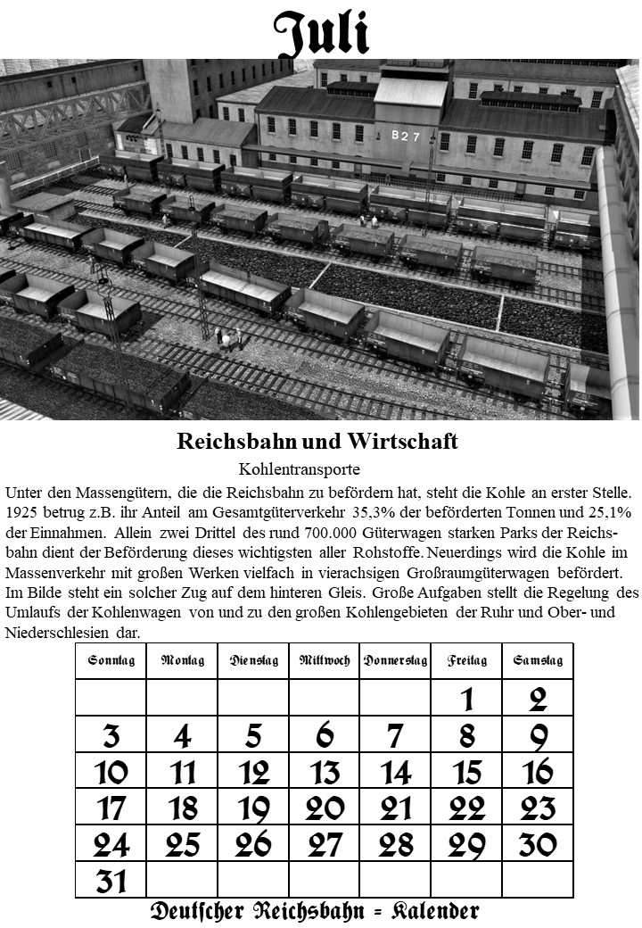 Reichsbahn-Kalender Juli
