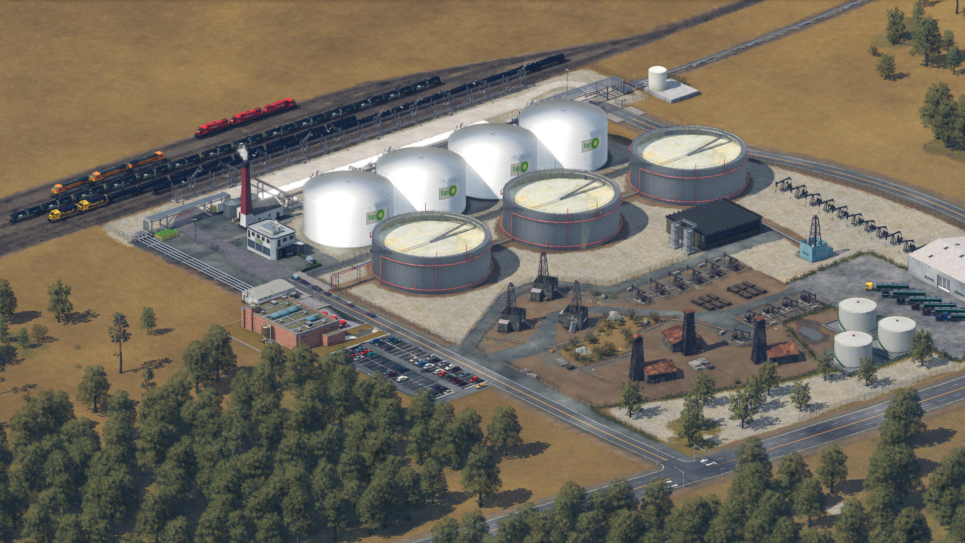 Ölfeld des Konzerns BP p.l.c. weit außerhalb der Stadt Harbors Main