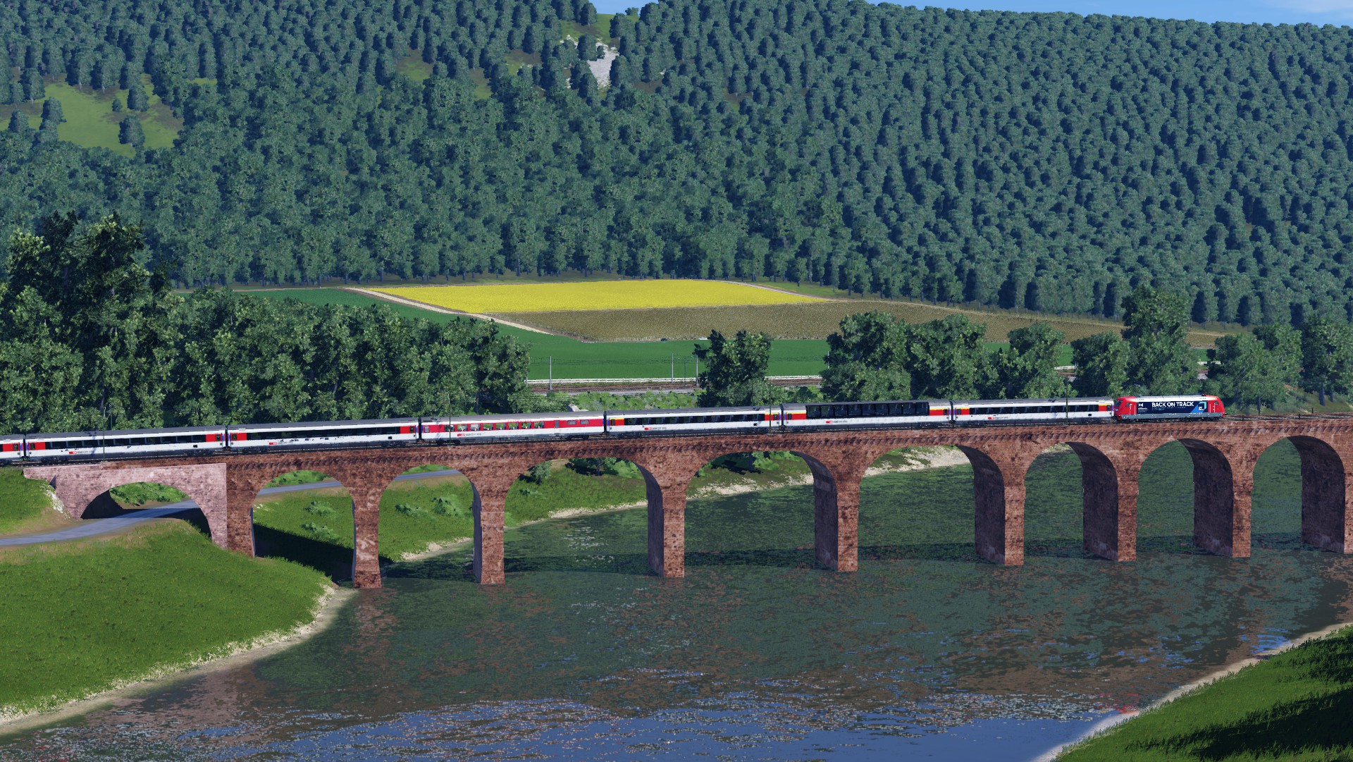 Der EC 8 Beim Überqueeren des Flusse, mit der Neuen Brücke