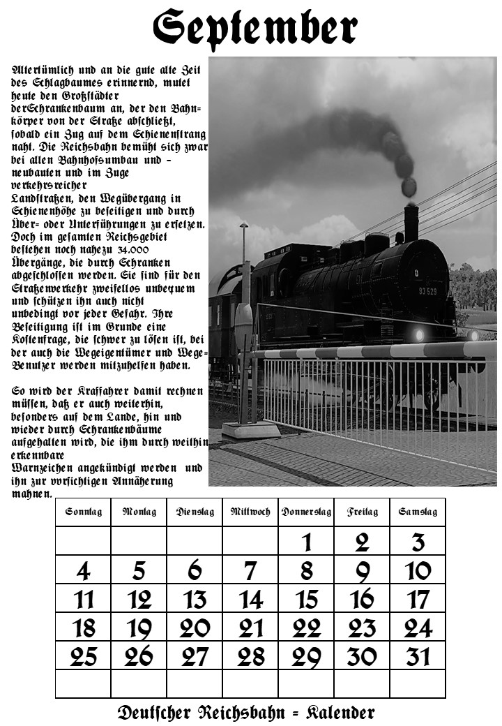 Reichsbahn-Kalender September