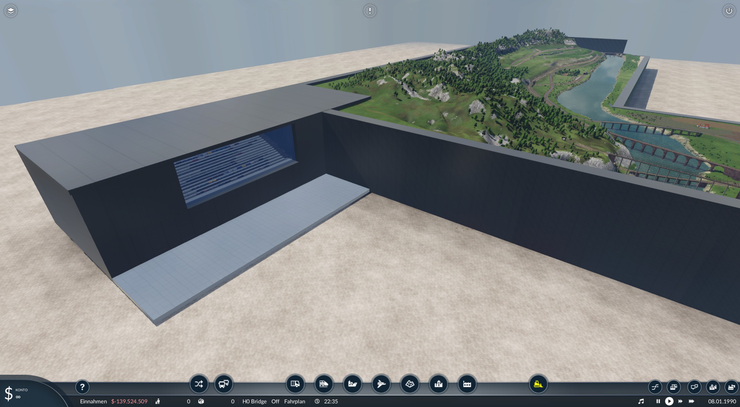 Clubmodellanlage mit Glasvitrine