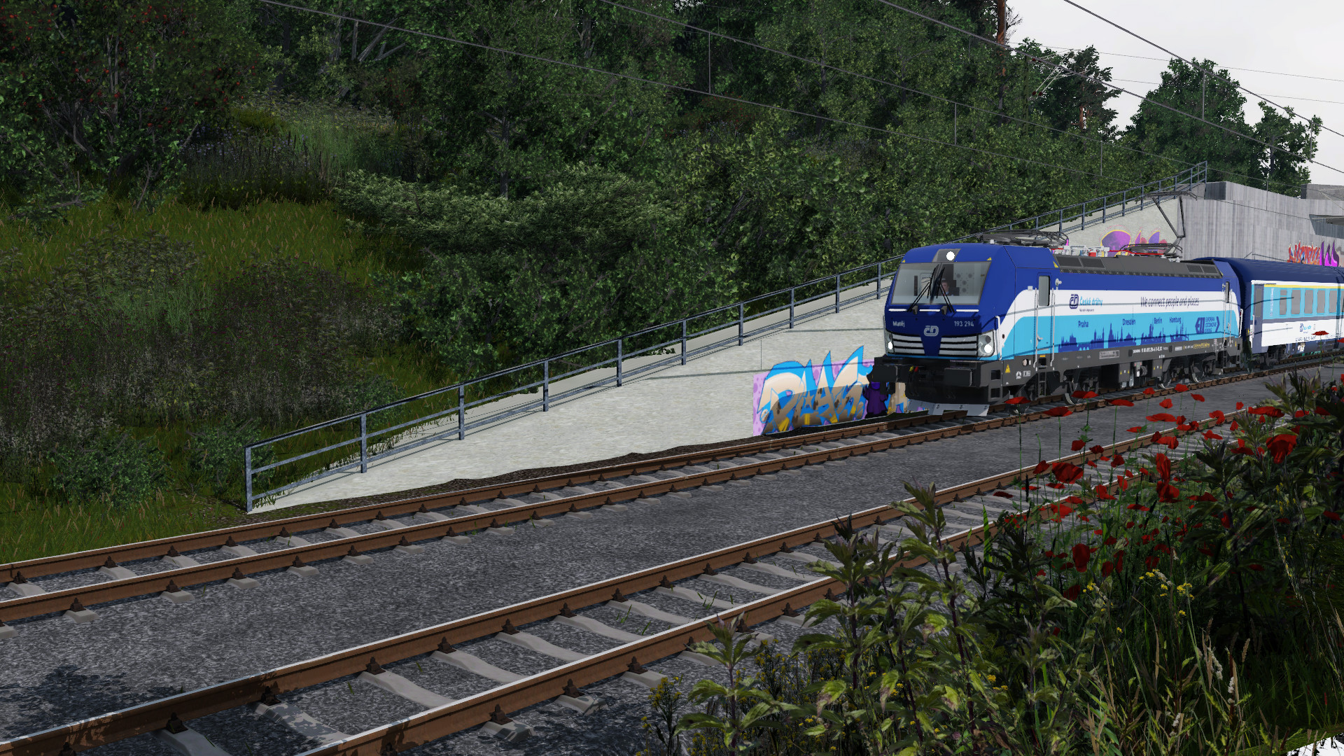 Trainspotting an der Überwerfung Kiel-Meimersdorf / Eurocity aus Prag bei der Einfahrt in Kiel