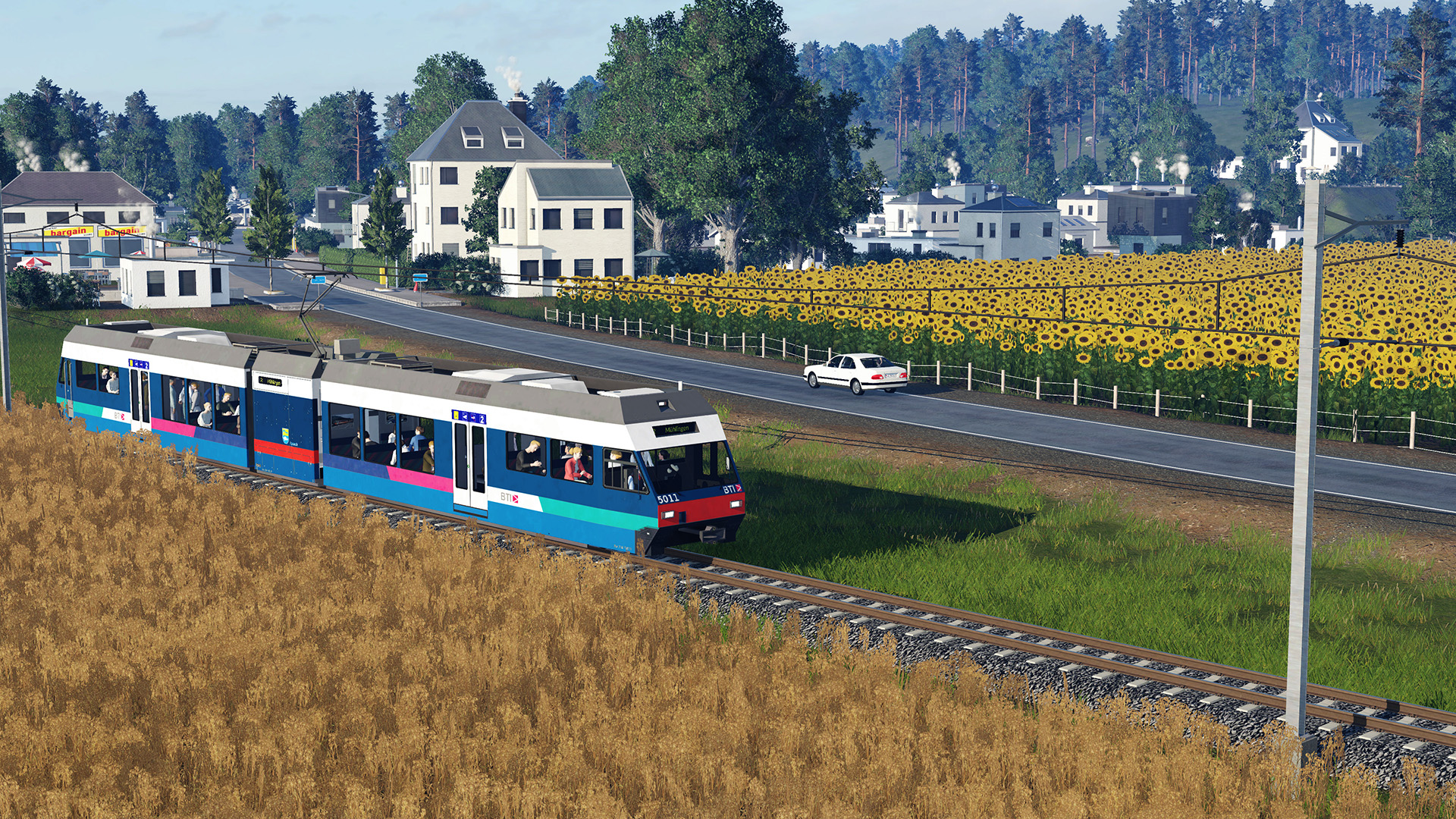 Getreide, Strasse, Schienen, Sonnenblume