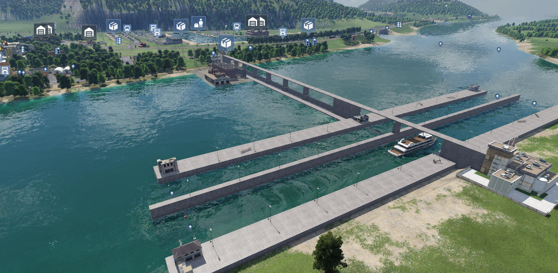 Versuch eines Laufwasserkraftwerks mit Schleuse ( noch weitgehend Rohbau)