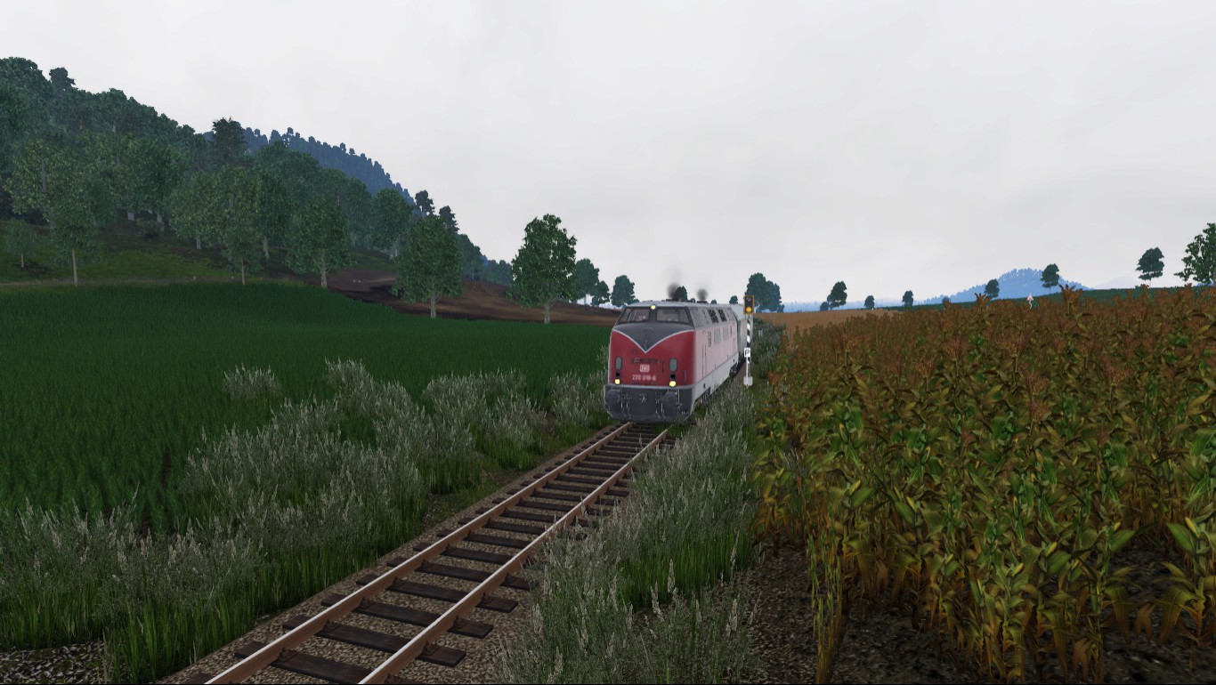 V200 bringt ihren Sonderzug über die Getreidebahn zum Jütburger Bauernfest