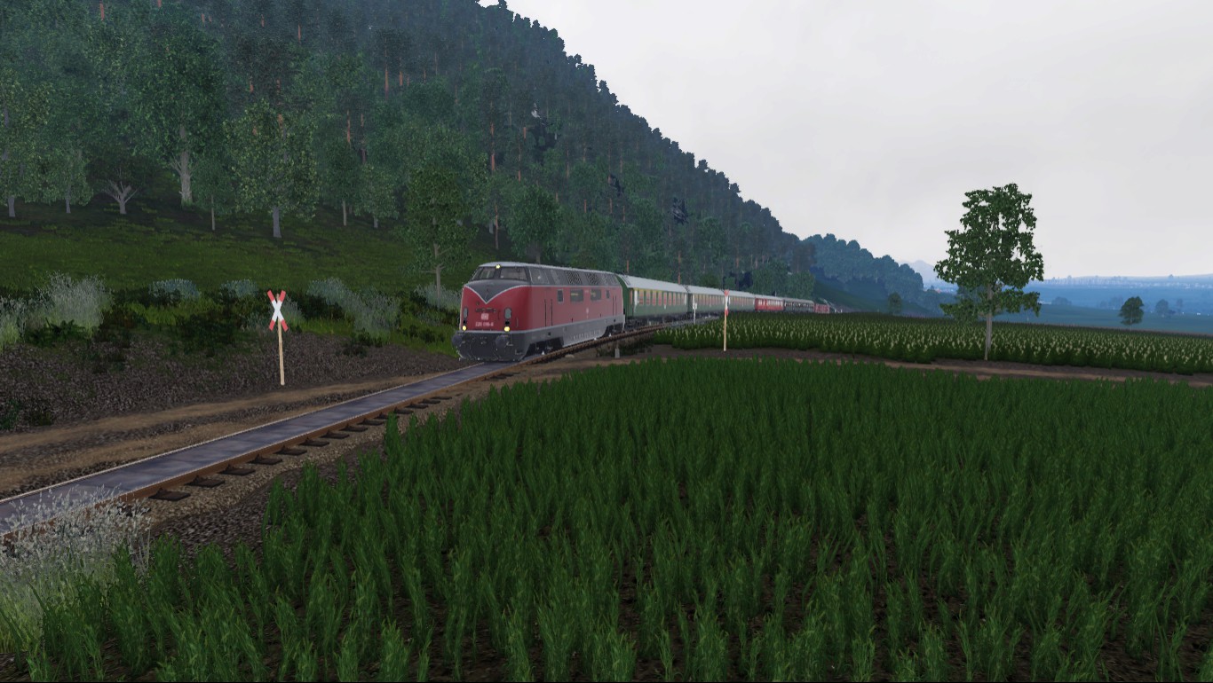 V200 bringt ihren Sonderzug über die Getreidebahn zum Jütburger Bauernfest