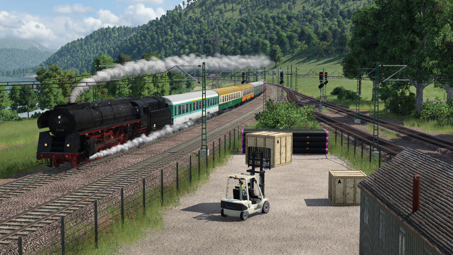 Dampfsonderzug an der Streckentrennung Wernfeld