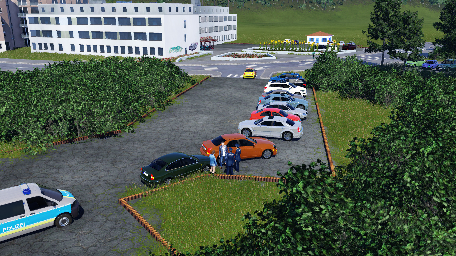 Blick vom Parkplatz zur Stadtverwaltung, der kleine Rempler im Vordergrund ist nur Blechschaden