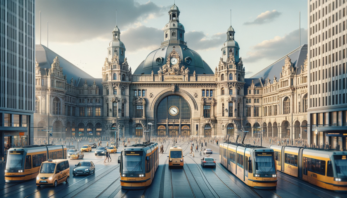 DALL·E 2024-01-07 21.45.42 - A realistic and detailed image of the Leipzig Hauptbahnhof, one of the world's largest railway stations located in Leipzig, Germany. The image should