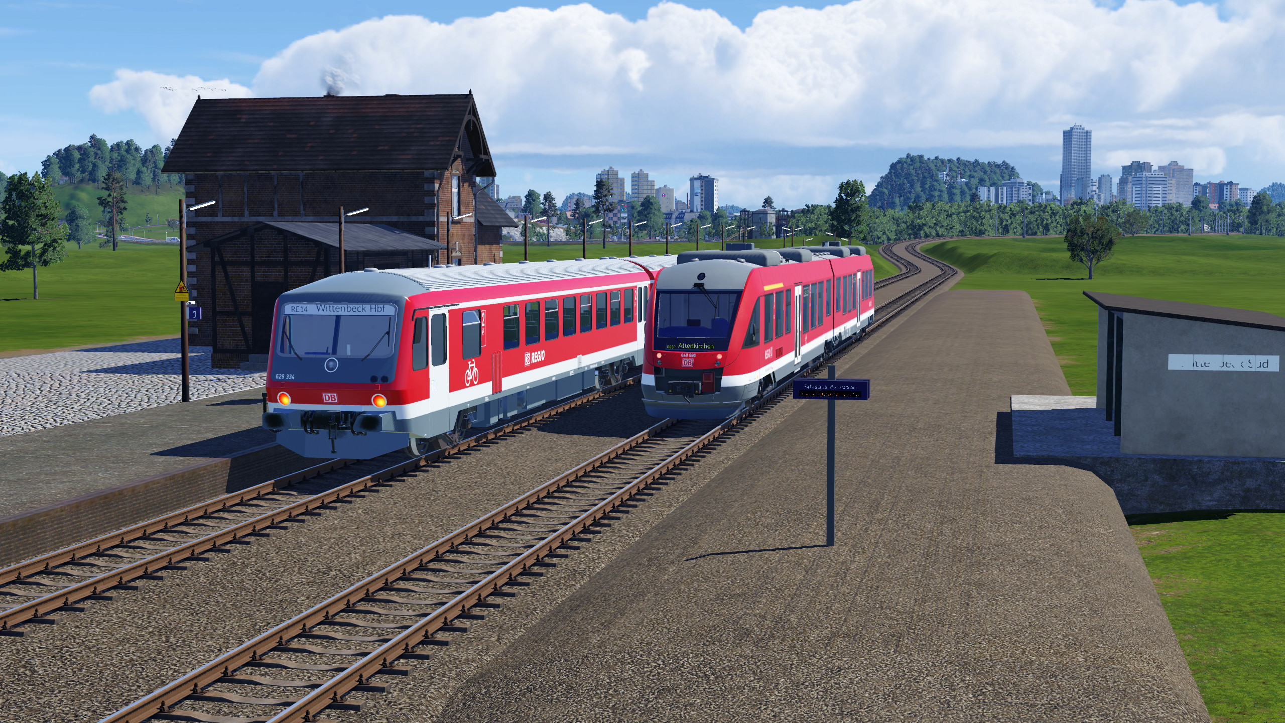 Zwei Dieseltriebwagen auf dem Weg in die Großstadt