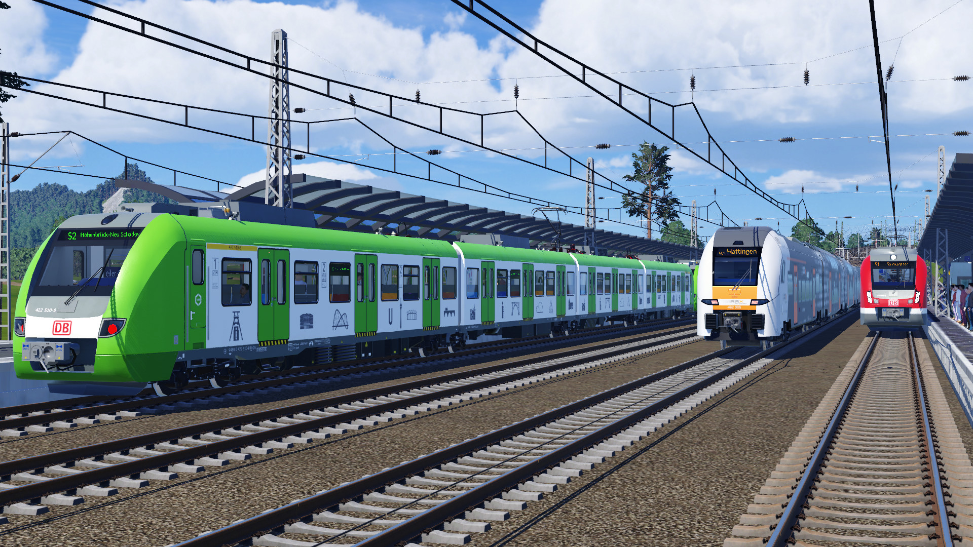 Der RRX neben Zügen der lokalen S-Bahn