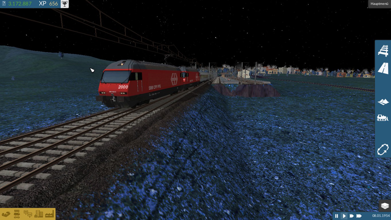 Eisenbahnfahrt bei Nacht