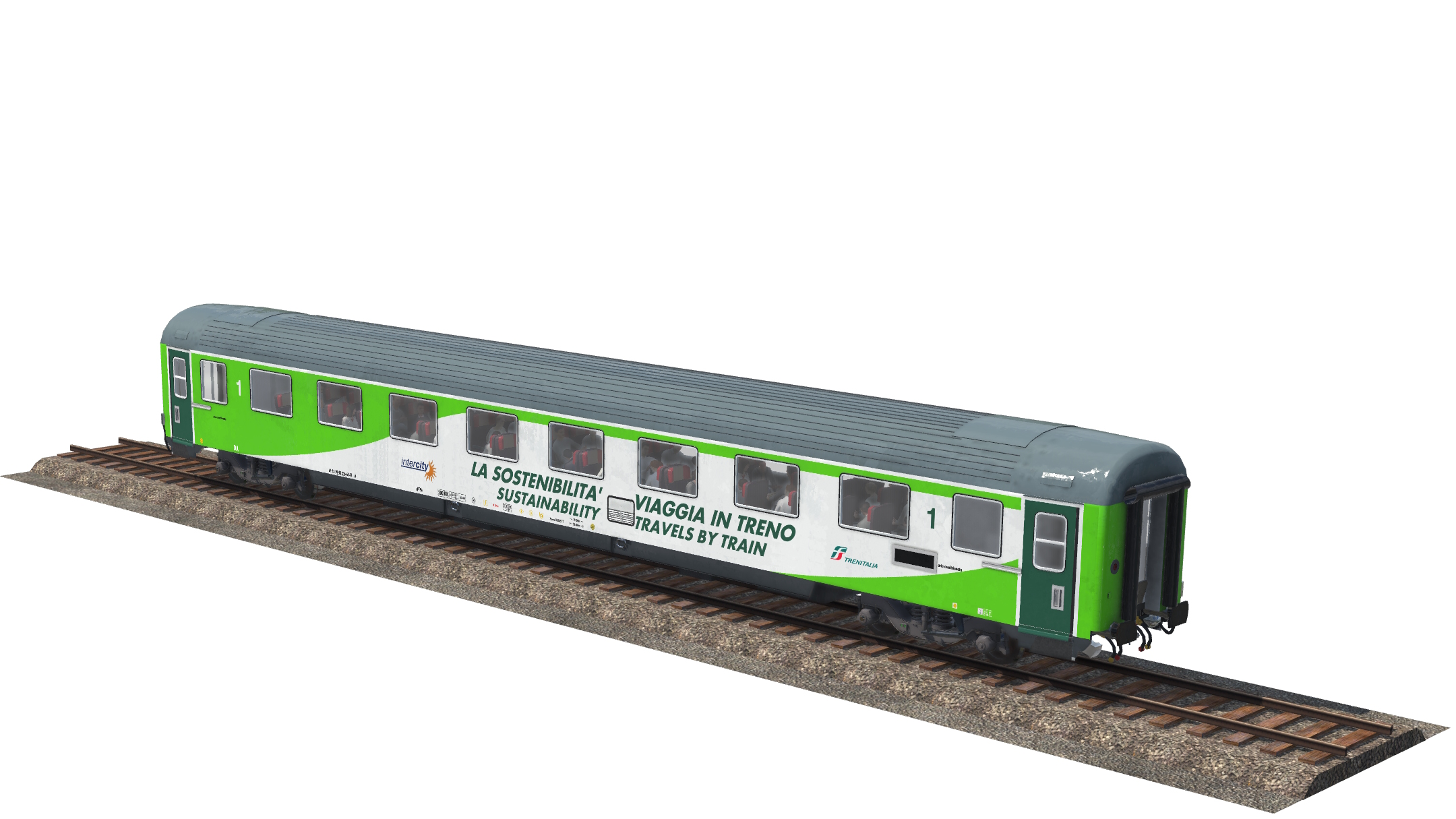 FS "Gran Confort" 70 type first class coach in Trenitalia's InterCity Green livery
