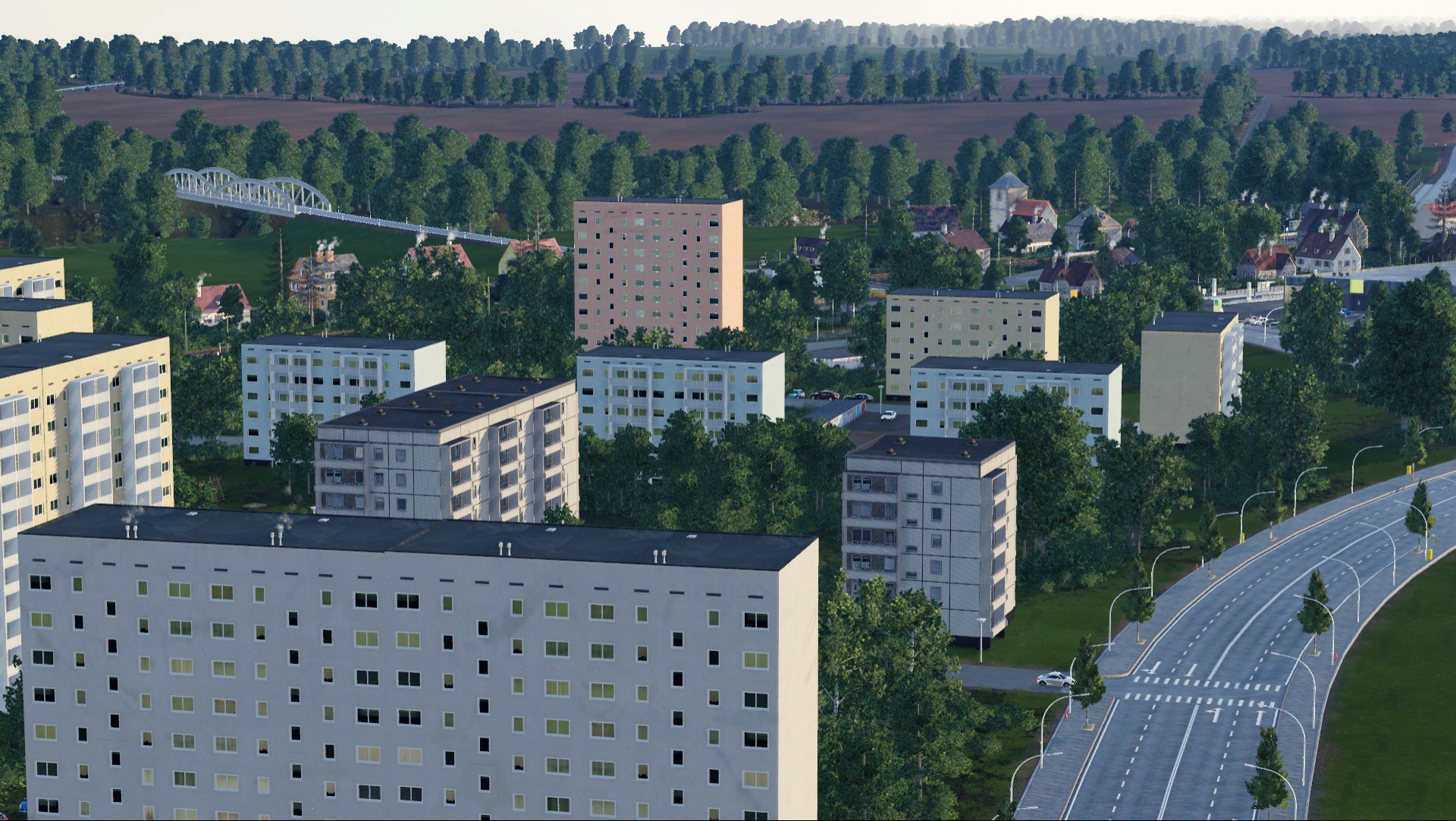 Blick von der Plattenbausiedlung nach Alt-Beresinchen