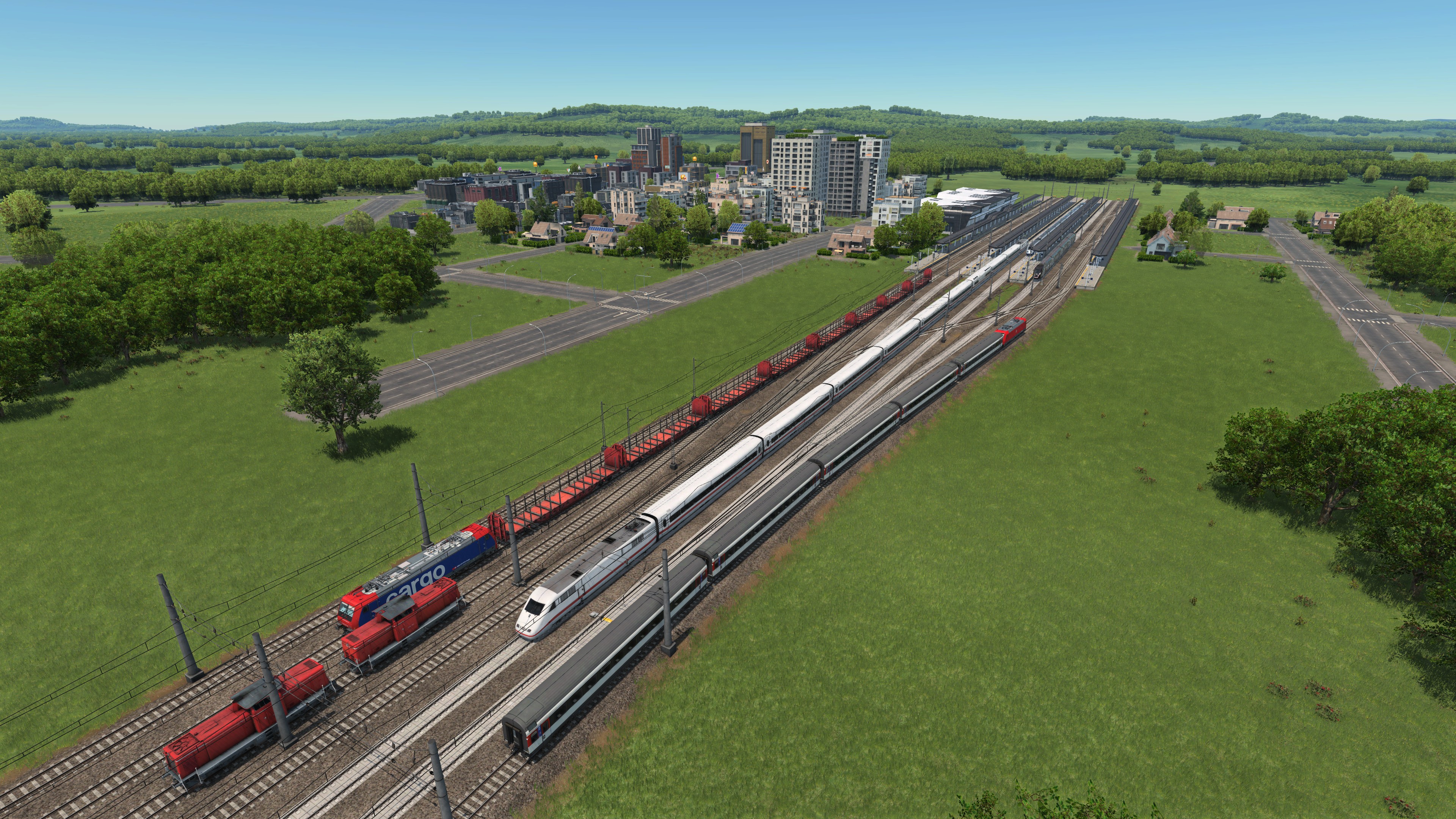 Bahnhofsvorfeld mit Zügen