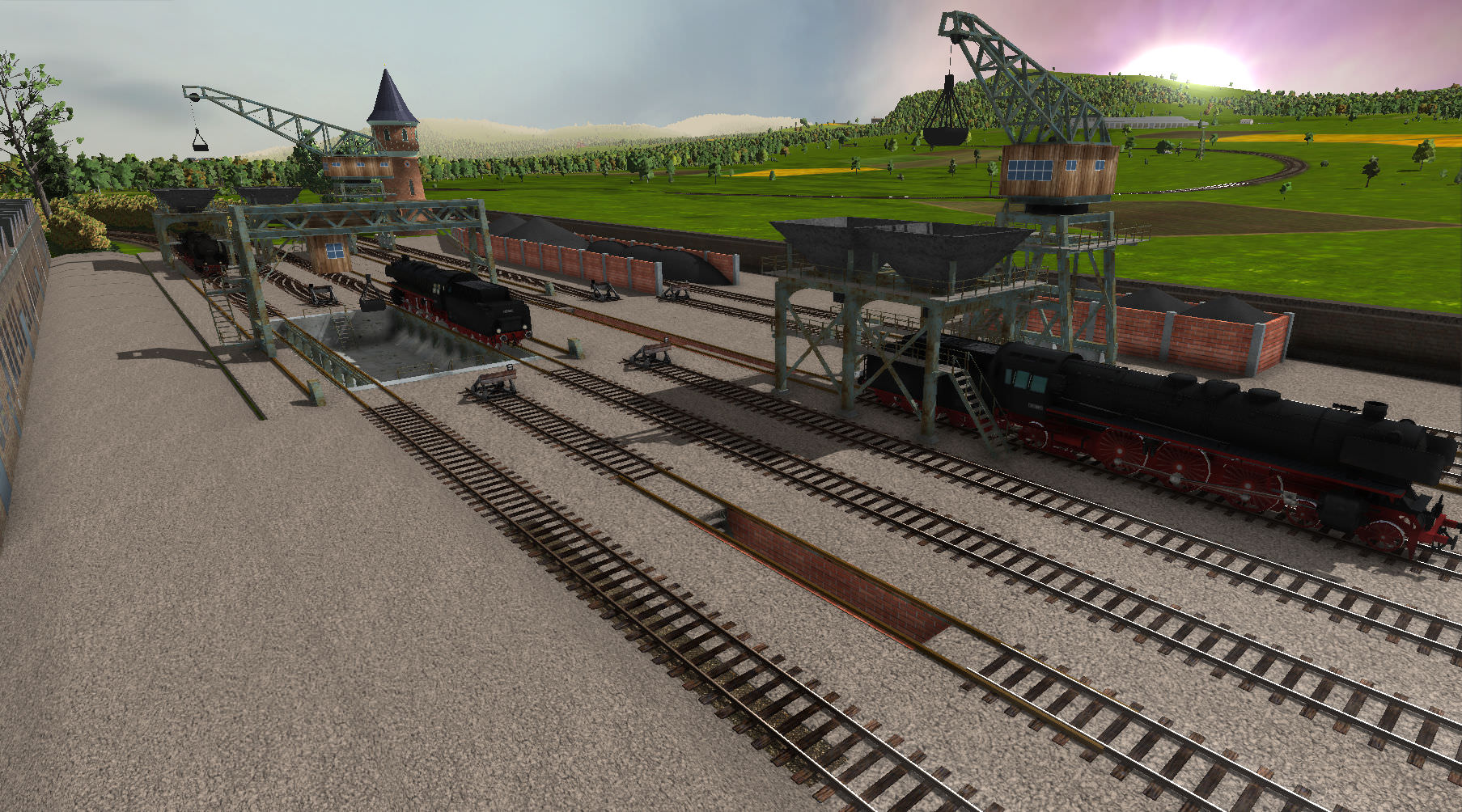 Betriebshof mit Bekohlung, Schlackengrube und Wartungsgruben. BR 01.10 vorne und BR 50 ganz Links
