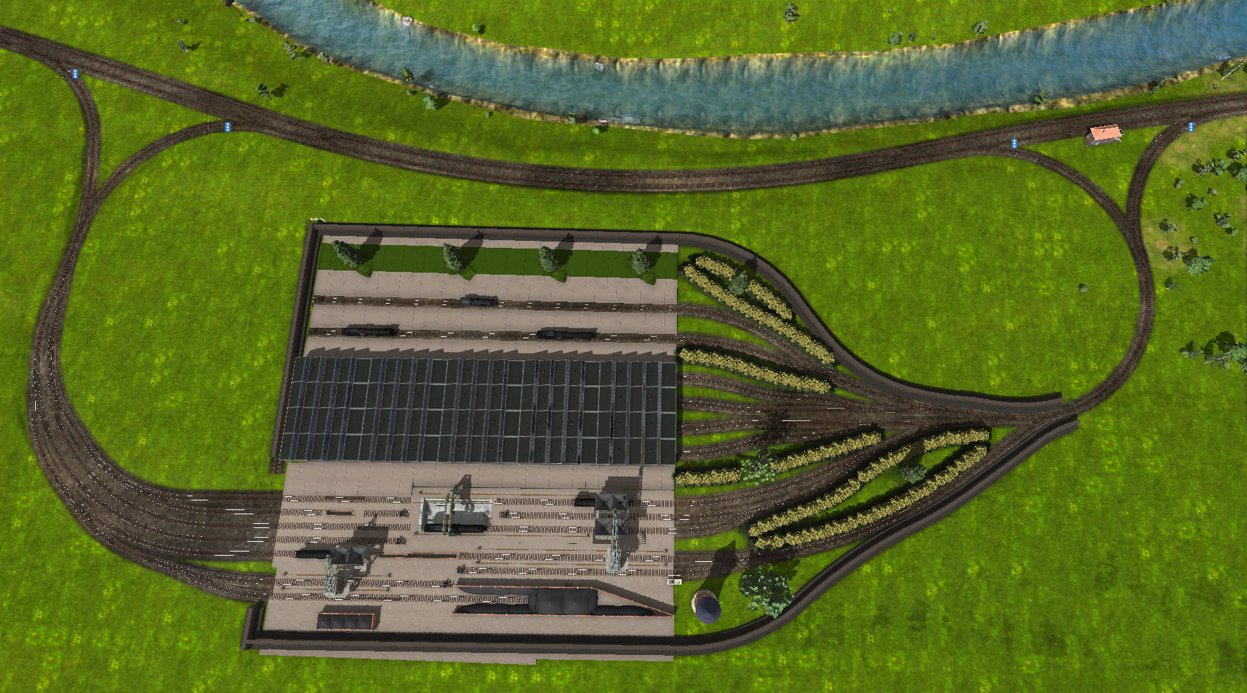 Betriebshof mit Depot aus der Vogelperspektive