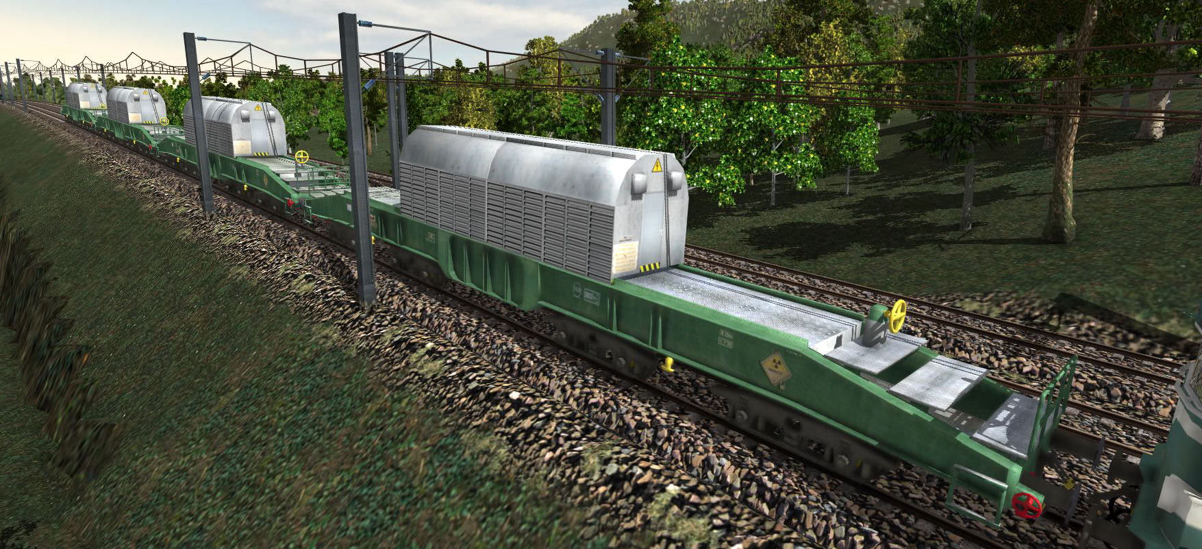 French corema radioactivity waggon ( animation for the 2 sides of roof + smoke from radioactif material )