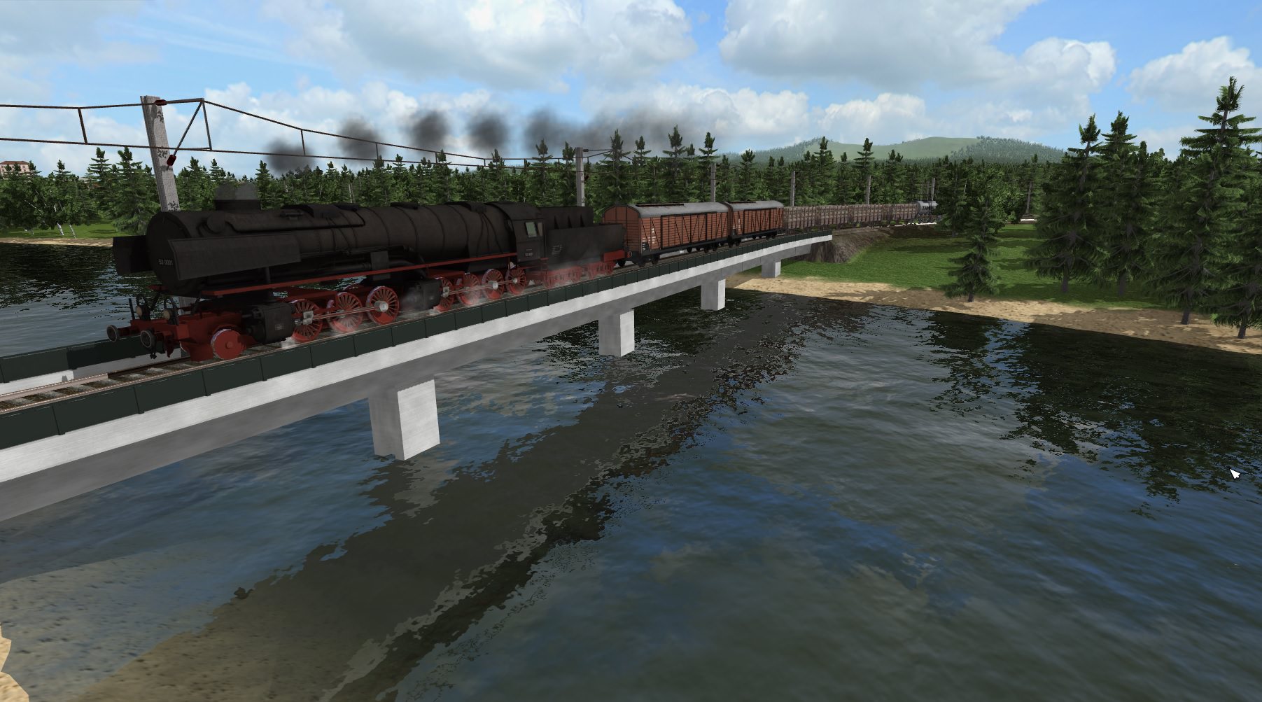 Br53 mit Güteran die brücke