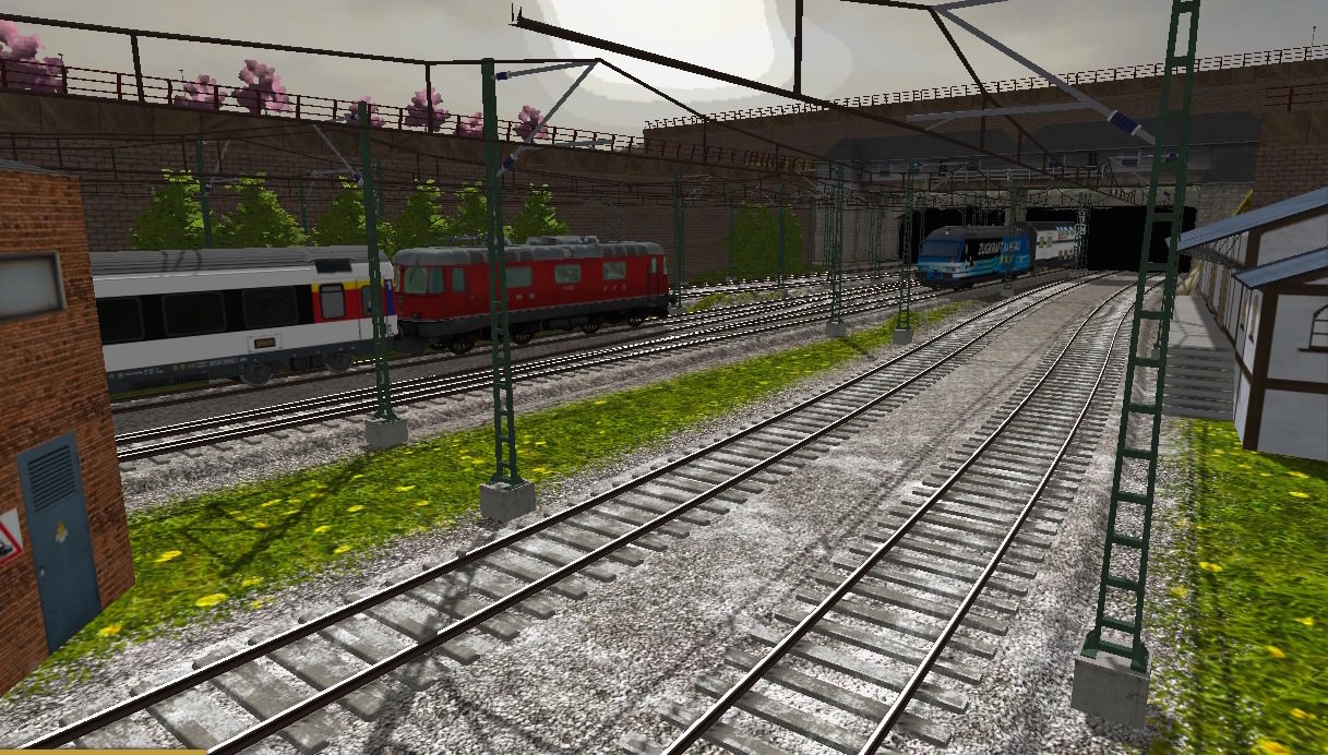 SBB Re 420 mit SBB Schnellzug und SBB Re 460 mit IC 2000 kreuzen sich vor dem Bahnhof