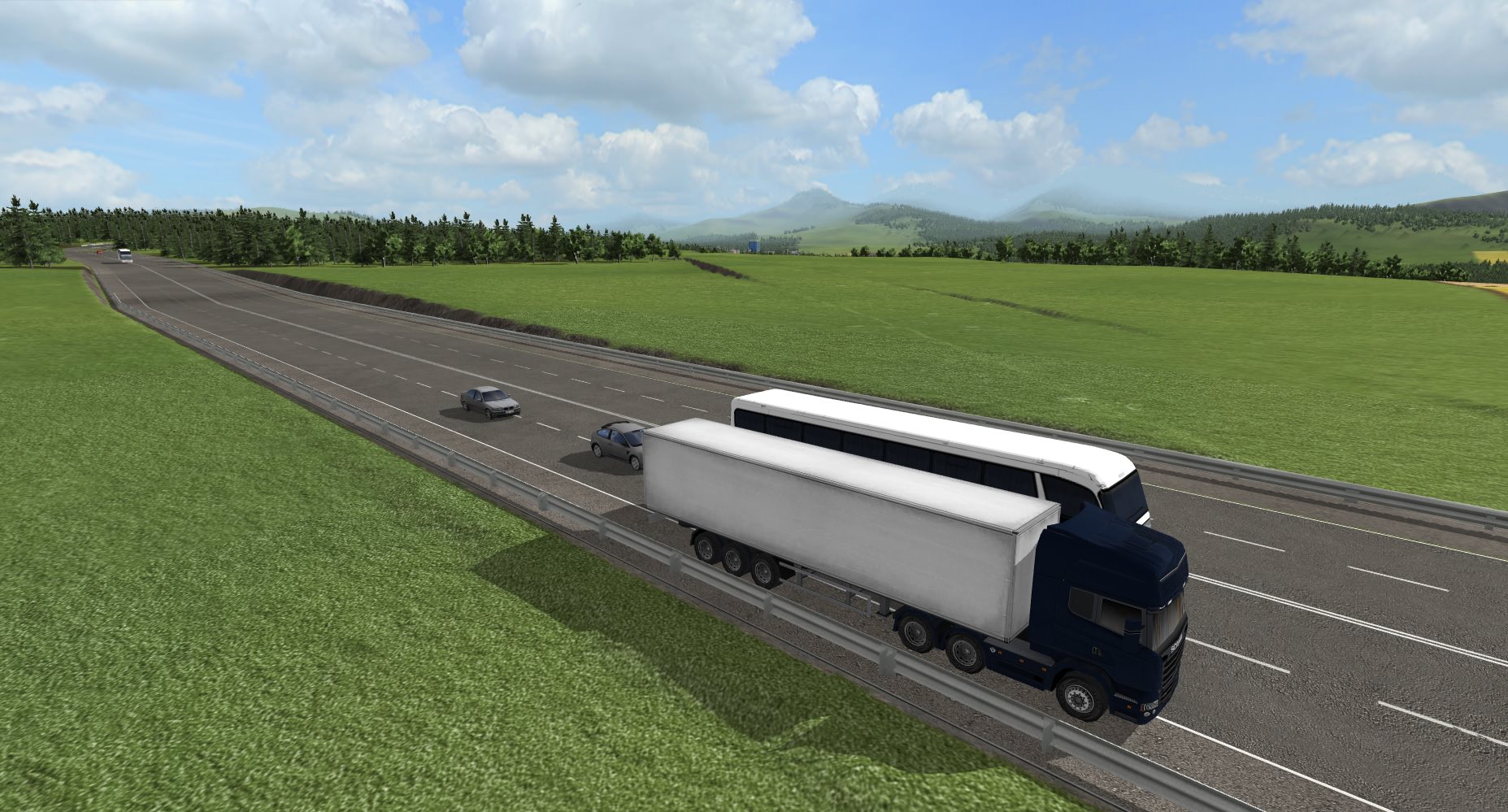 Scania V8 überholen Fernbus auf der Autobahn