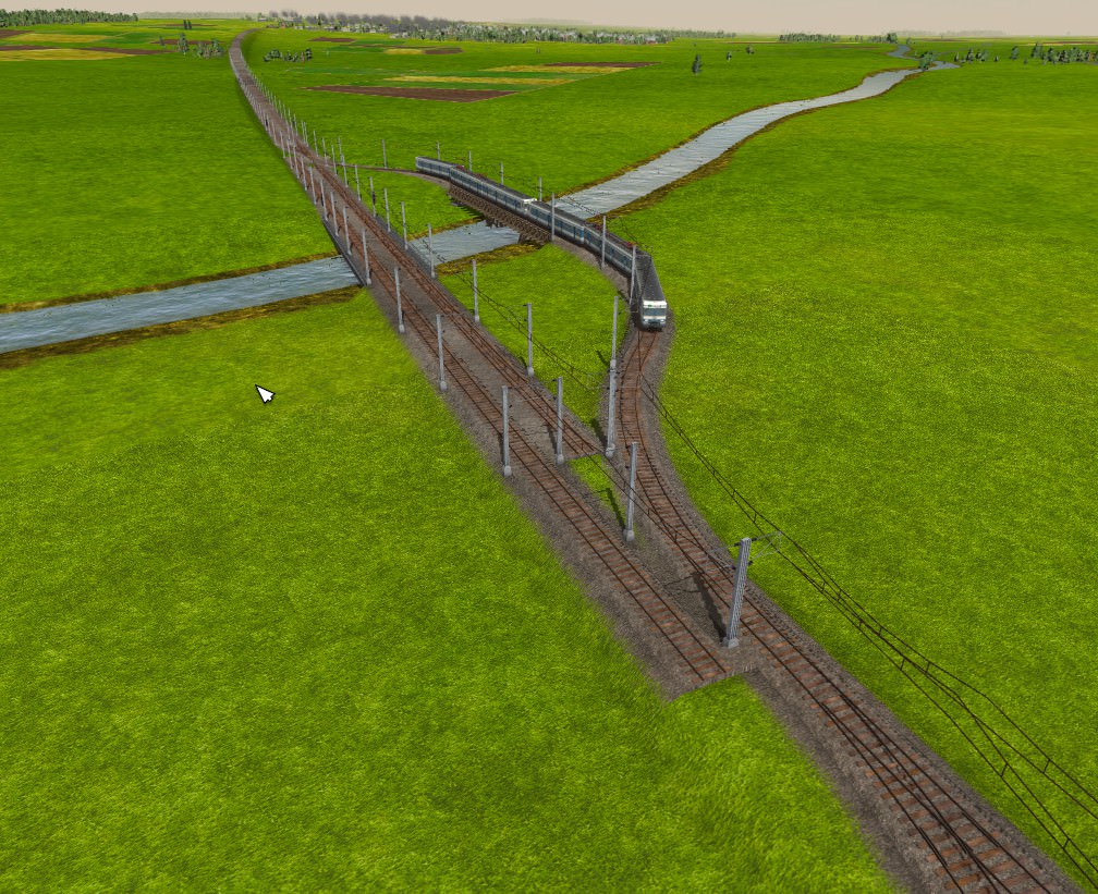 Links Baustelle, rechts Behelfsbrücke mit Wagenzug :D