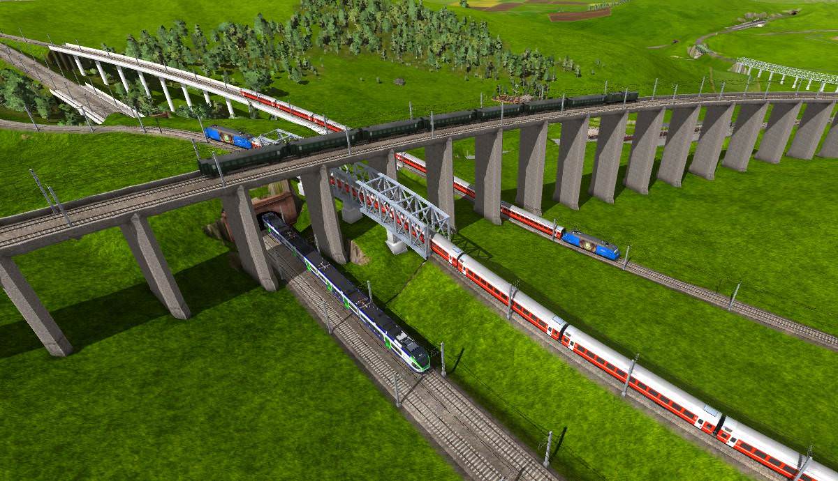 Bahn unter bestehender Brücke durch